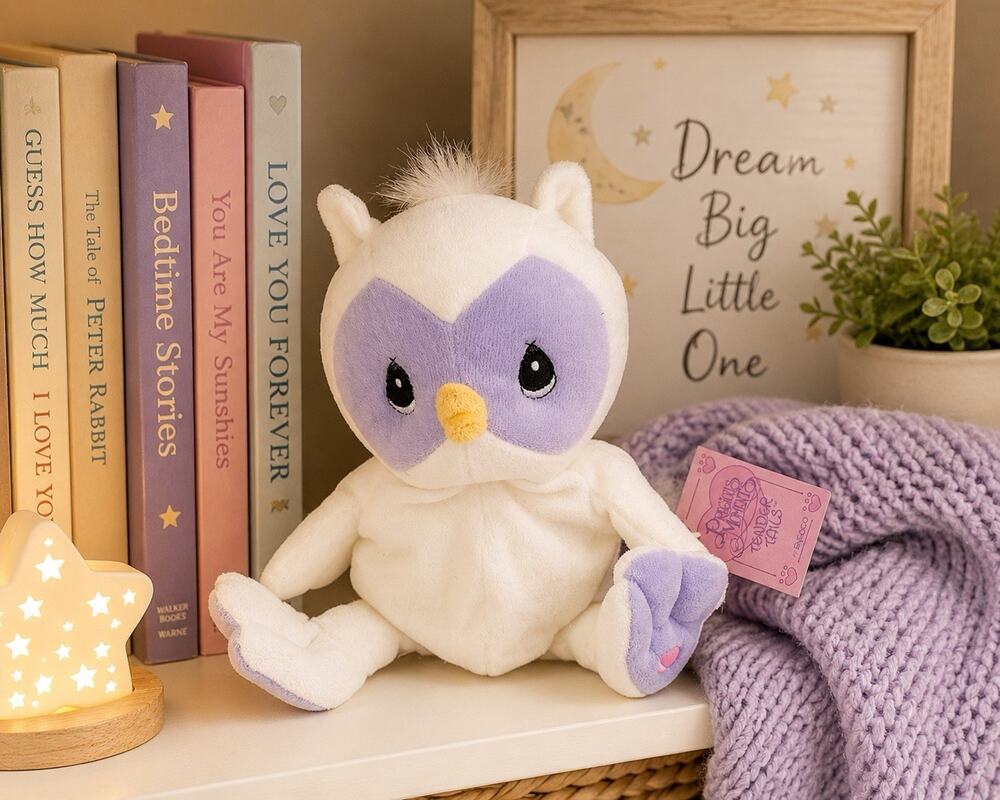 1998 Precious Moments Tender Tails White Owl Plush Enesco 8” w/ Tag VTG